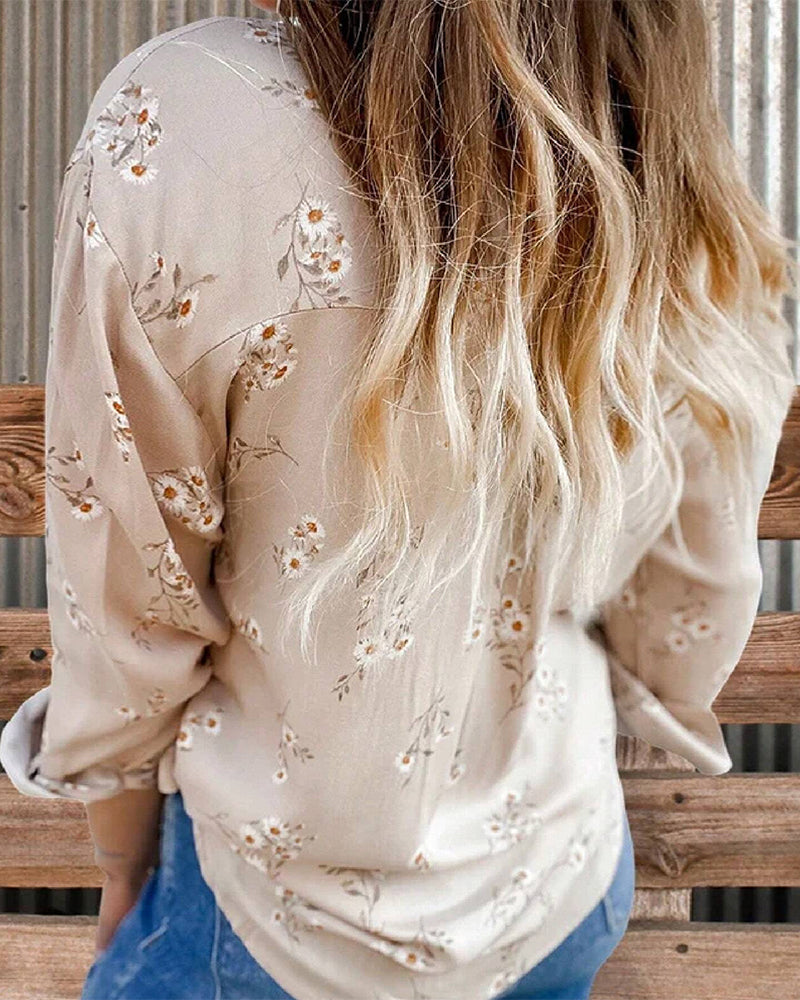 Blouse décontractée, à manches longues et à motif floral